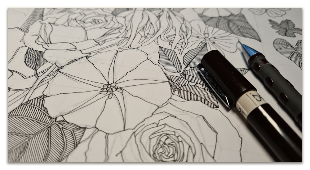 passionate love floral work in progress illustration WIP sharon turner spoonflower