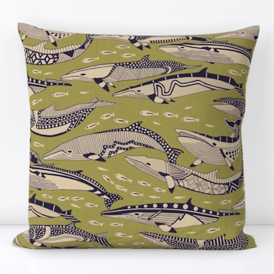 minke whales green spoonflower throw pillow sharon turner