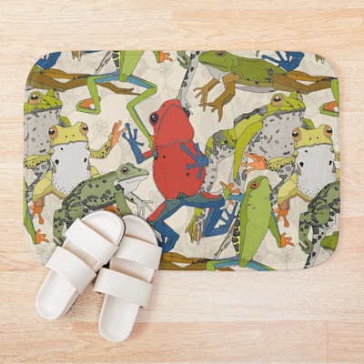 leaping frogs almond redbubble bath mat sharon turner