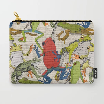 leaping frogs almond society6 pouch sharon turner