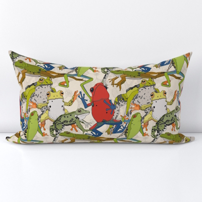 leaping frogs almond spoonflower lumbar throw pillow sharon turner