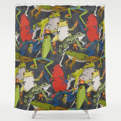 leaping frogs mica society6 shower curtain sharon turner