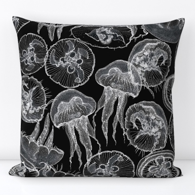 moon jellyfish black large spoonflower throw pillow sharon turner