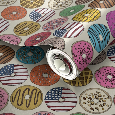 american donuts pearl silver metallic wallpaper sharon turner spoonflower