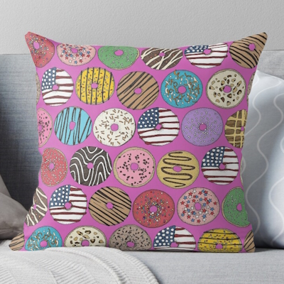 american donuts pink redbubble throw pillow sharon turner