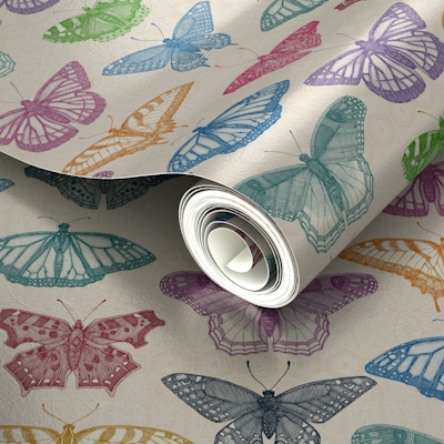 butterflies multi bright small silver metallic wallpaper spoonflower sharon turner