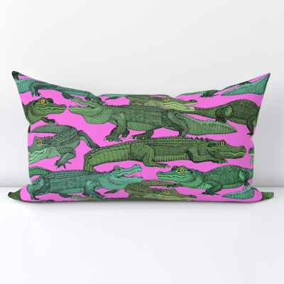 just alligators green pink spoonflower lumbar throw pillow sharon turner