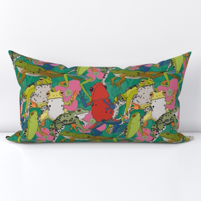 leaping frogs bright spoonflower lumbar pillow sharon turner
