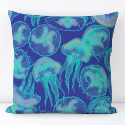 moon jellyfish aqua blue large spoonflower throw pillow sharon turner