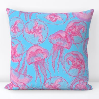 moon jellyfish pink blue dopamine spoonflower throw pillow sharon turner