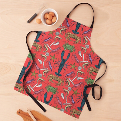 Cornwall crustaceans damask pop red redbubble apron sharon turner