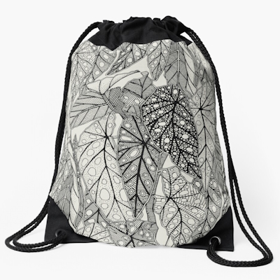 begonia maculata mono black redbubble drawstring bag sharon turner