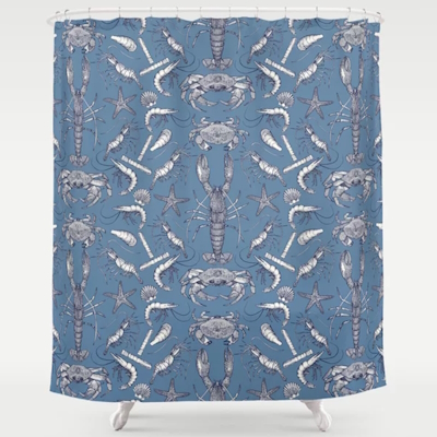 cornwall crustaceans damask blue ultra marine society6 shower curtain sharon turner