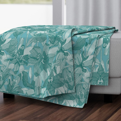 lily veridian turquoise spoonflower throw blanket sharon turner scrummy