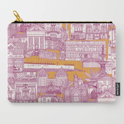 penzance toile fuchsia clementine carry all pouch society6 sharon turner toile de jouy cornwall