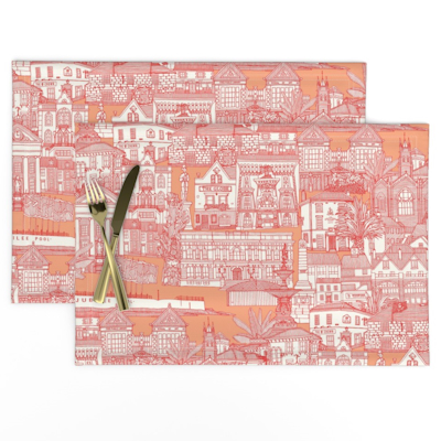 Penzance toile salsa apricot small spoonflower placemats Cornwall toile de jouy sharon turner