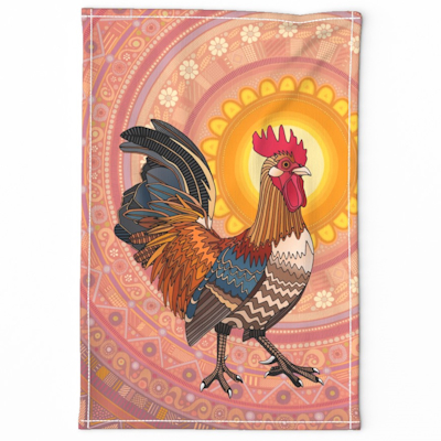 rooster sunrise pastel tea towel spoonflower sharon turner scrummy