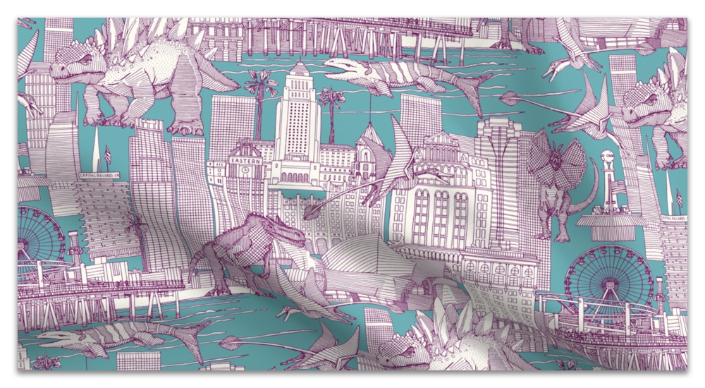 Jurassic LA toile purple turquoise large spoonflower 26th 05062025 sharon turner