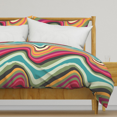 retro wave MANA large spoonflower duvet cover sharon turner scrummy
