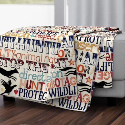 hunt sabotage typography large spoonflower throw blanket sharon turner scrummy