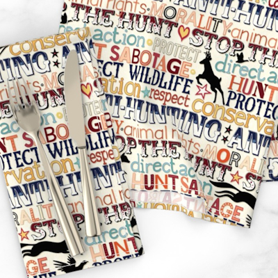 hunt sabotage typography small spoonflower napkins sharon turner scrummy