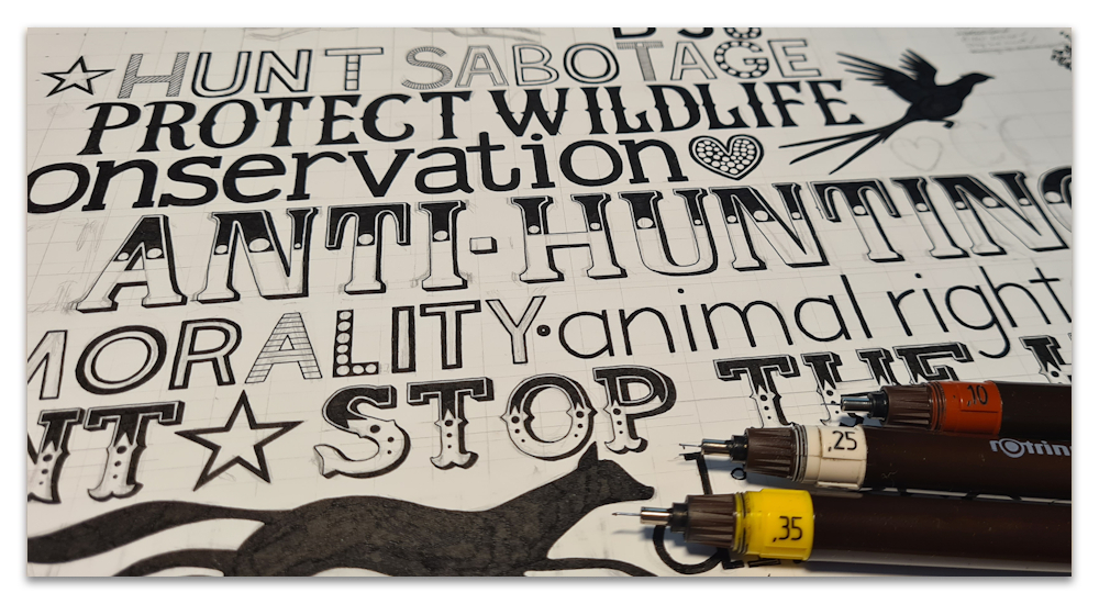 hunt sabotage typography work in progress illustration drawing sharon turner scrummy