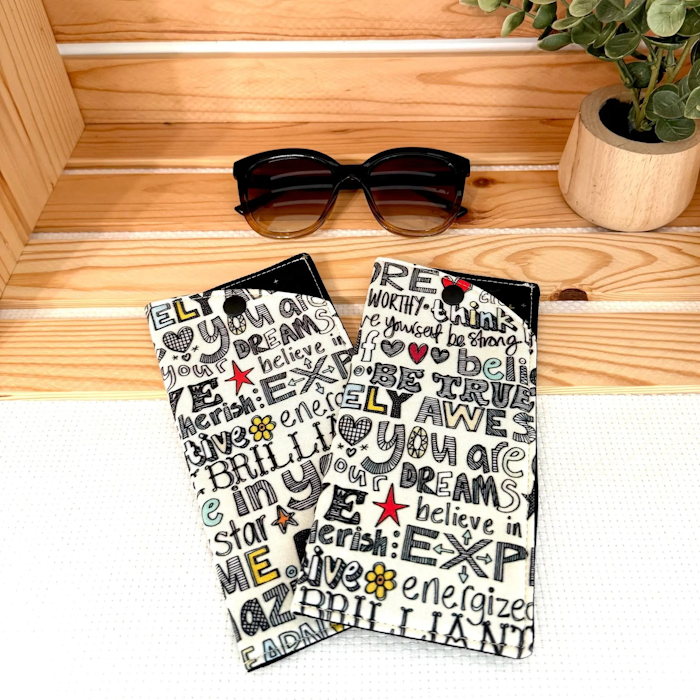 glasses case positively awesome typography spoonflower pattern sharon turner scrummy handmade by Sewn by Infa etsy