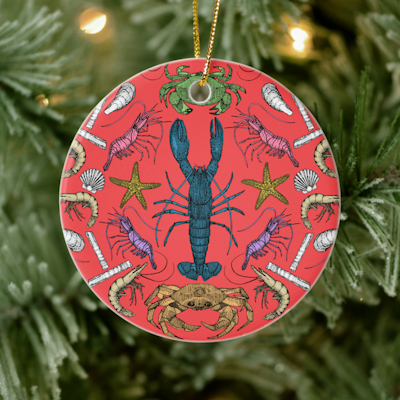 cornwall crustaceans damask pop red ceramic ornament sharon turner scrummylicious