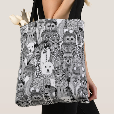 zazzle festive animals black tote bag sharon turner scrummylicious