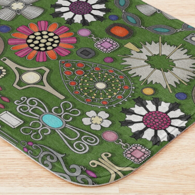 boho jewel treasures green redbubble bath mat sharon turner scrummy