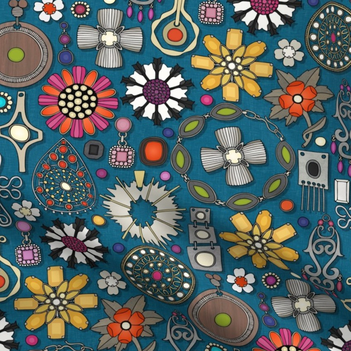 boho jewel treasures peacock blue spoonflower sharon turner scrummy