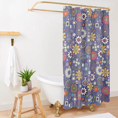 boho jewel treasures violet blue redbubble shower curtain sharon turner scrummy