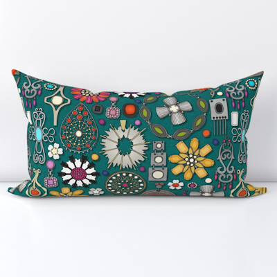 boho jewel treasures viridian green large spoonflower lumbar throw pillow sharon turner scrummy