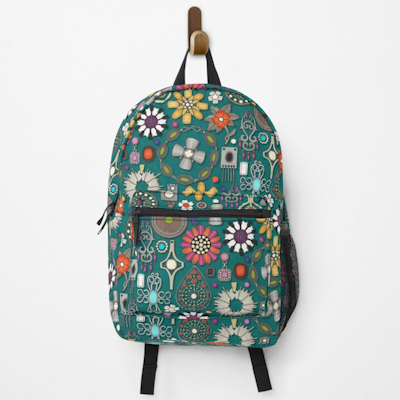 boho jewel treasures viridian green redbubble backpack sharon turner scrummy