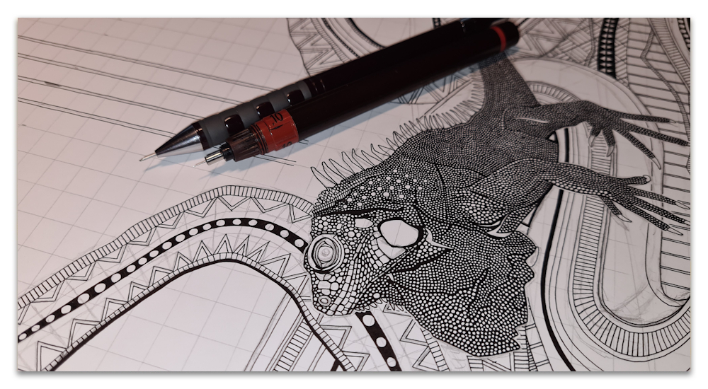 green iguana work in progress illustration WIP drawing sharon turner scrummy spoonflower
