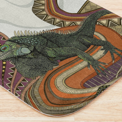 green iguana redbubble bath mat sharon turner scrummy
