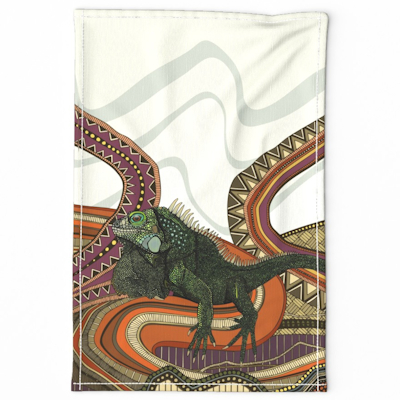 green iguana tea towel spoonflower sharon turner scrummy