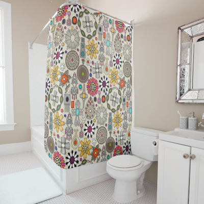 zazzle boho jewel treasures linen shower curtain sharon turner scrummylicious