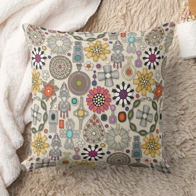 boho jewel treasures linen zazzle throw pillow sharon turner scrummylicious