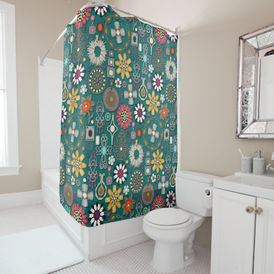 zazzle boho jewel treasures viridian green shower curtain sharon turner scrummylicious