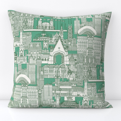 Chicago toile sea kelp peppermint spoonflower large throw pillow sharon turner scrummy