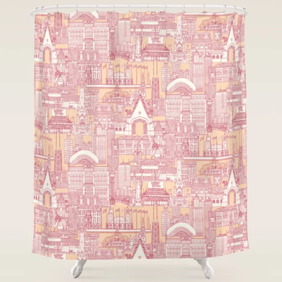 Society6 Chicago toile jam peach jelly shower curtain sharon turner