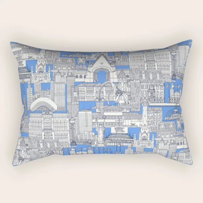 Society6 Chicago toile midnight blue retro blue shower curtain sharon turner