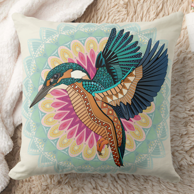zazzle kingfisher mandala throw pillow sharon turner scrummylicious