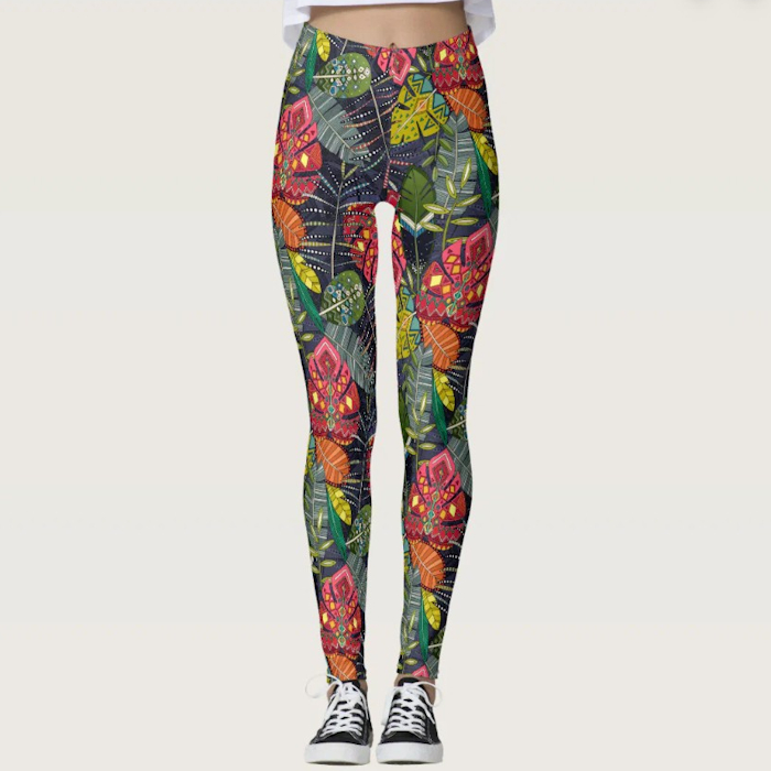 boho hojas midnight leggings 700