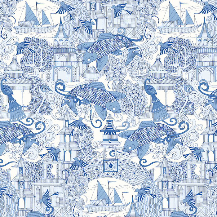 CHINOISERIE TOILE BLUE ASIA 700