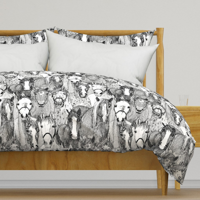 just horses black white large spoonflower duvet cover sharon turner scrummy