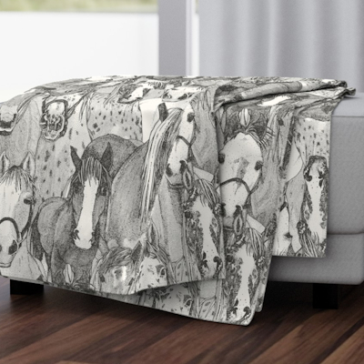 just horses graphite half pearl large spoonflower throw blanket sharon turner