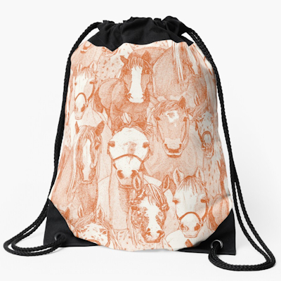just horses orange half pearl redbubble drawstring bag sharon turner scrummy