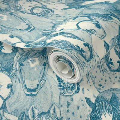 just horses peacock blue pearl spoonflower wallpaper sharon turner scrummy